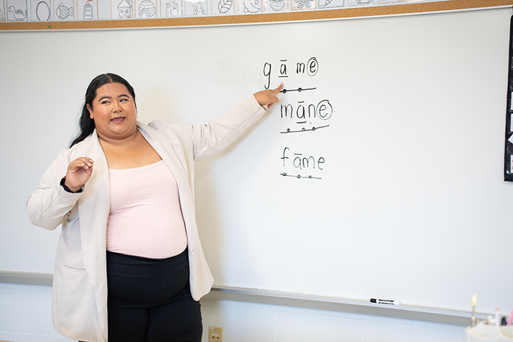 Alyssa Garcia Pointing to Whiteboard