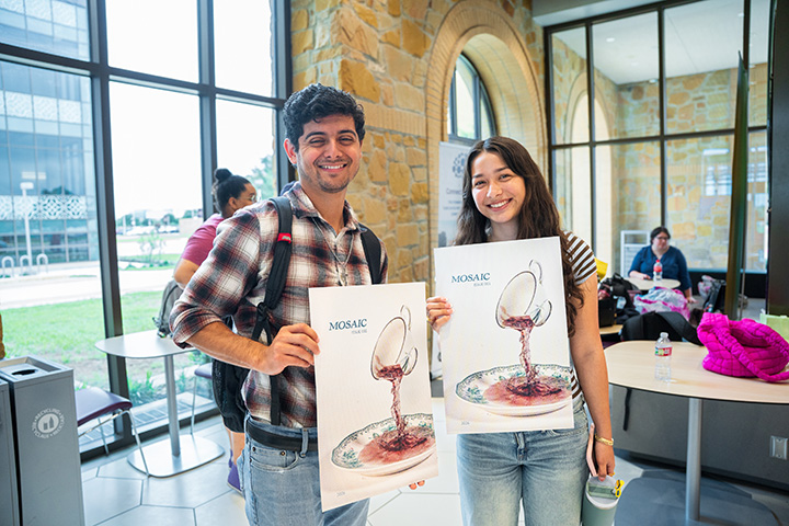 Students Holding Cover Illustatrions of Mosaic Magazine