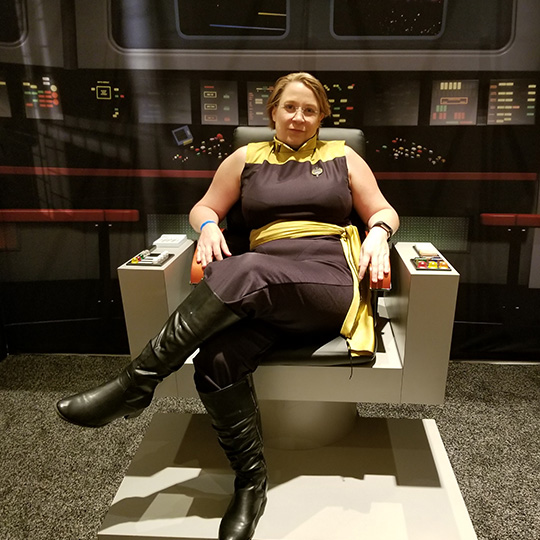 Amy Lewis in Star Trek Captain's Chair