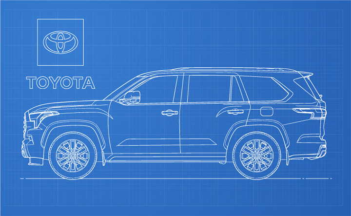 Toyota Logo with SUV Blueprint